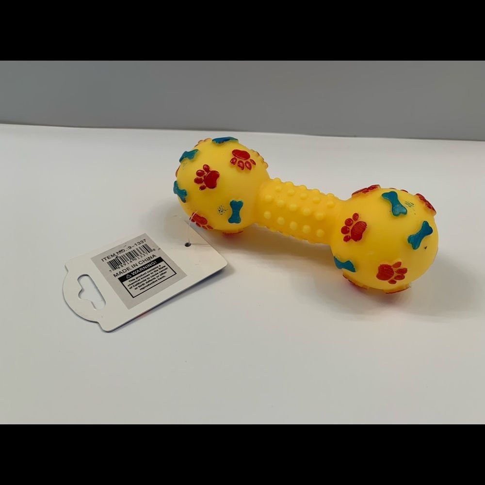 Pet- Squeaky Toy- Dumbbell W/ Paw Prints - Various Colors - Picture 12 of 14